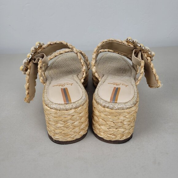 Sam Edelman Size 8M Cadance Sandals Natural Raffia Open Toe Embellished Wedge - Picture 6 of 12
